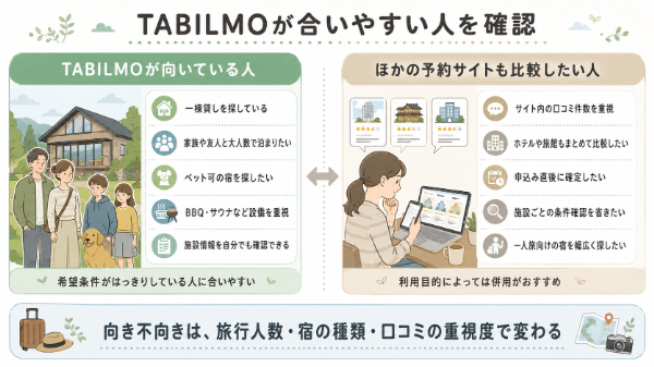 TABILMOが向いている人・向いていない可能性がある人の比較イラスト