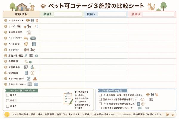 候補3施設の比較シート