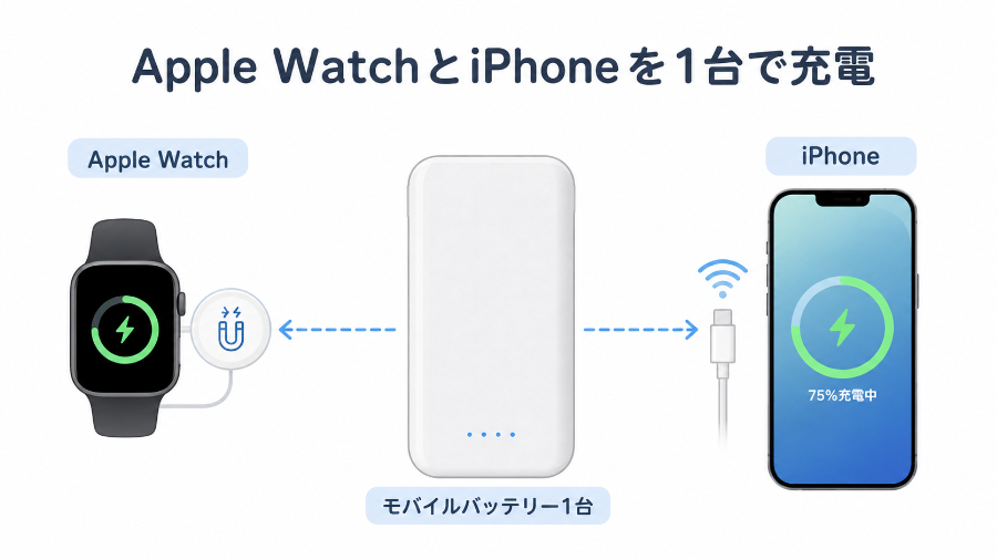 Apple WatchとiPhoneを1台で充電するイメージ