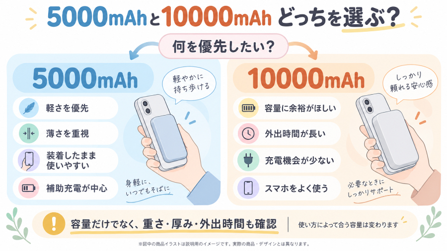 5000mAhと10000mAhの大まかな選び分け