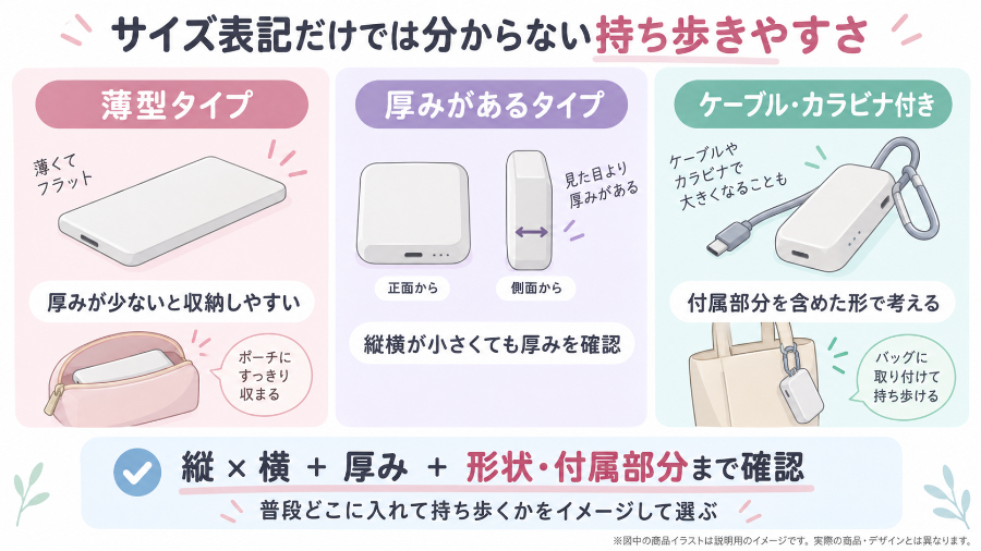 サイズ表記だけでは分からない持ち歩きやすさ