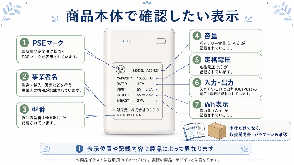 商品本体で確認したい表示