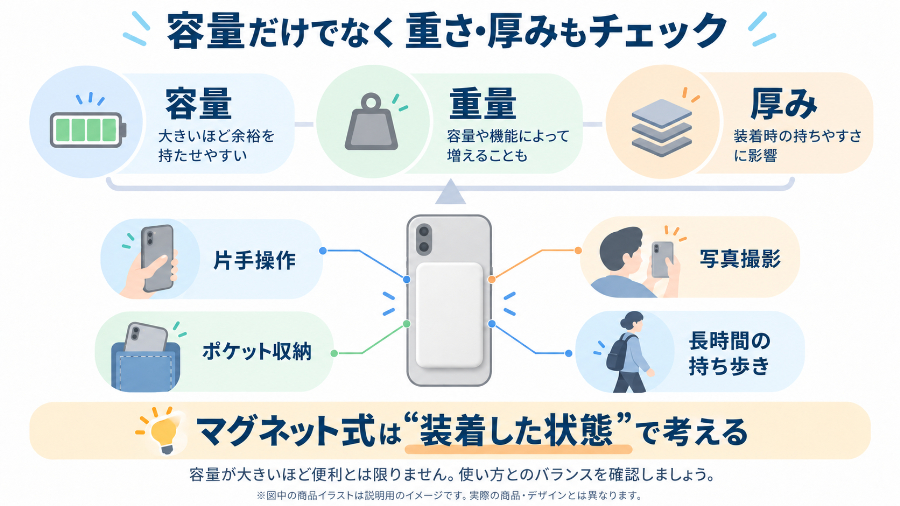 容量・重量・厚みのバランス