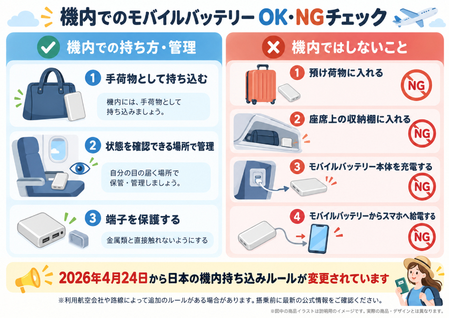 機内へ持ち込んだモバイルバッテリーの扱い