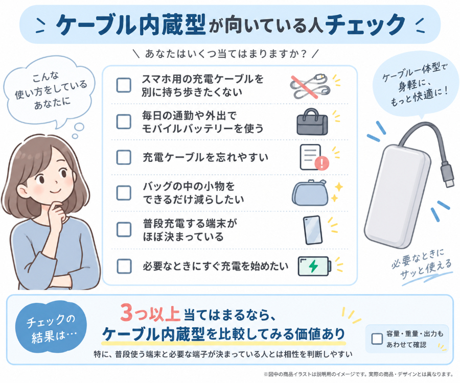 ケーブル内蔵型が向いている人チェック