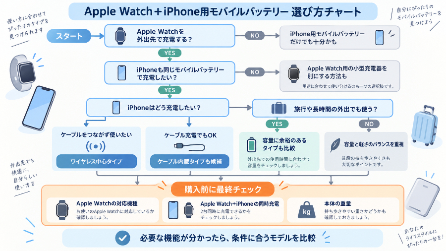 Apple Watch＋iPhone用モバイルバッテリー選択チャート