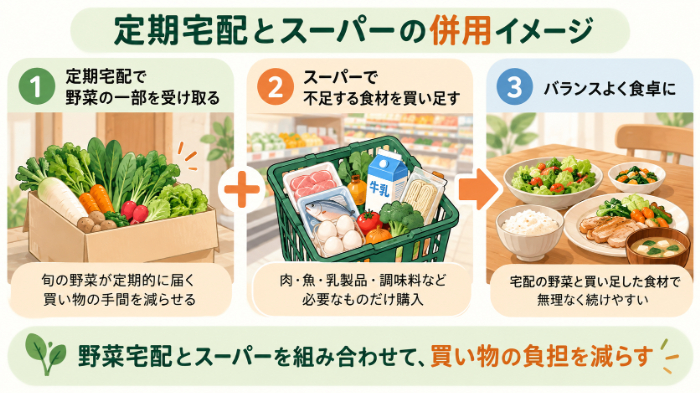 定期宅配とスーパーの併用イメージ